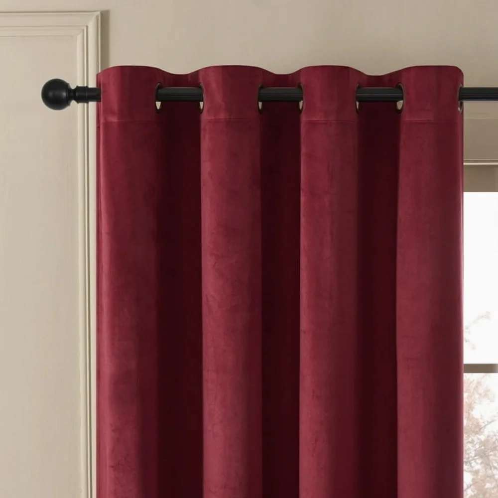 Luxury Red Velvet Room Darkening Curtains Metal Grommet Window Panels 52x96”